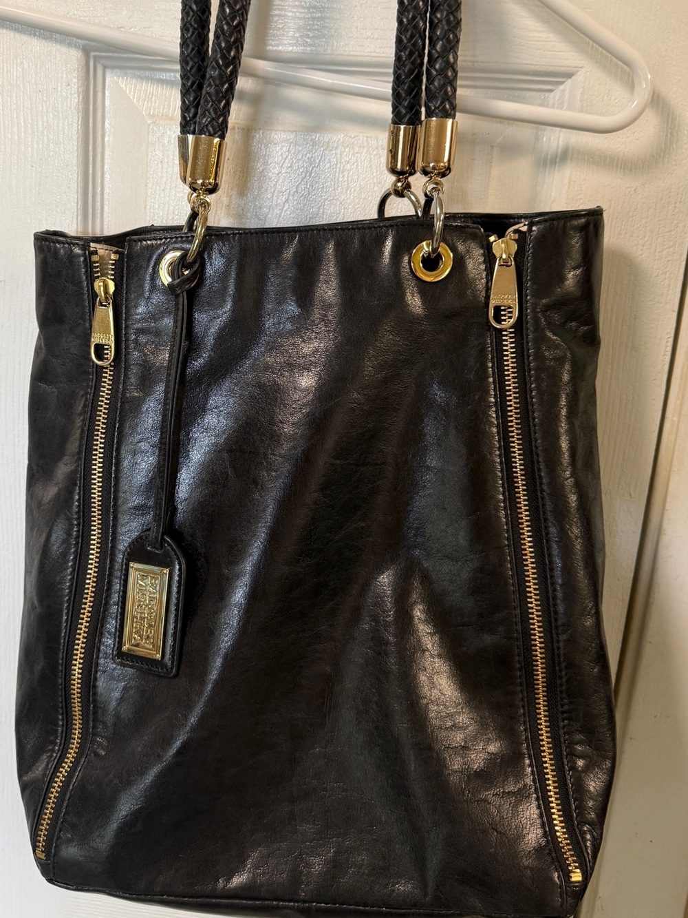 Badgley Mischa Black Leather Tote Bag with Gold Accents
